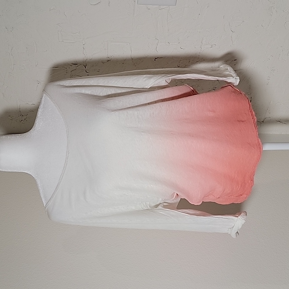 FP We The Free Ombre Linen Slub 3/4 Sleeve Top Ivory Pink Strawberry M - Picture 4 of 16